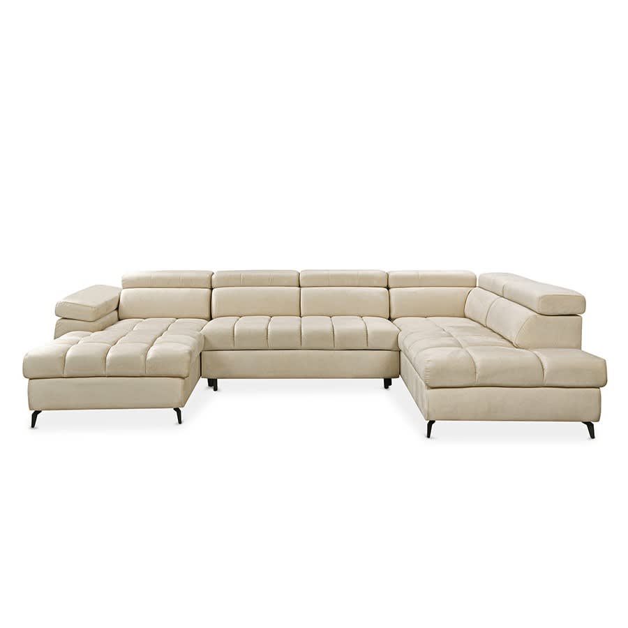 Canapé panoramique convertible matelassé avec coffre en velours beige - Angle gauche
